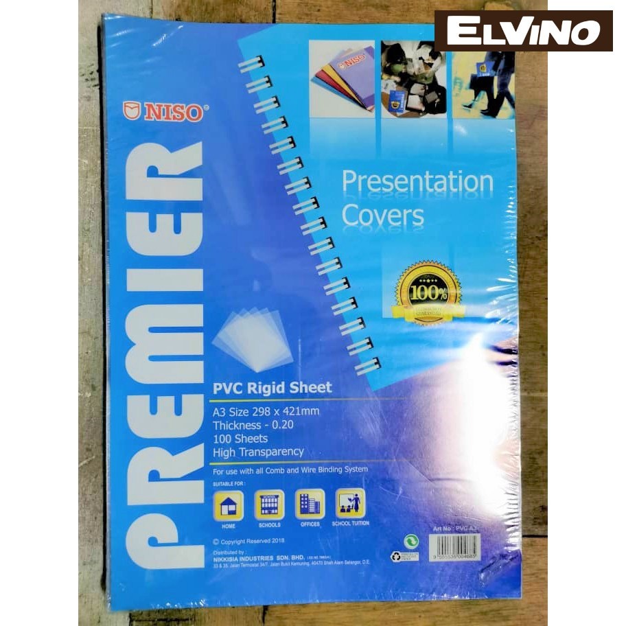 Niso A4 n A3 PVC RIGID SHEET (100แผ่น/แพ็ค) / โปร่งใส / ฝาครอบพลาสติกเข้าเล่ม/ วัสดุชิลด์ใบหน้า