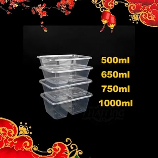 (50ใบ) 500/650/750/1000ml กล่องอาหารพลาสติกสำหรับจัดส่งเดลิเวอรี่ แบบเหลี่ยม 2ช่อง พร้อมฝา ใช้แล้วทิ้ง
