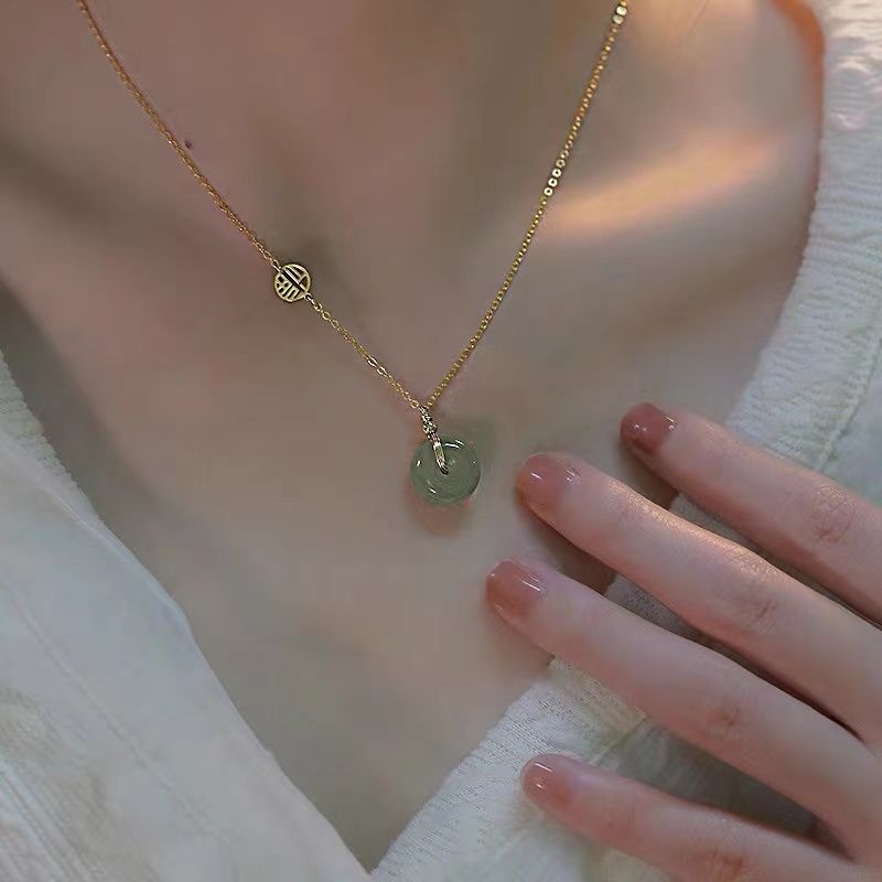 สไตล์จีนปลอดภัยหัวเข็มขัดจี้หยก Clavicle Chain หญิงประณีต Elegant All-Match สร้อยคอเครื่องประดับของขวัญ Must-Have - รูปที่ 5