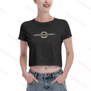 เสื้อยืดสีขาวเสื้อยืด พิมพ์ลาย Royal Enfield - Interceptor 650 Midriff แฟชั่น สําหรับผู้หญิงS-4XL