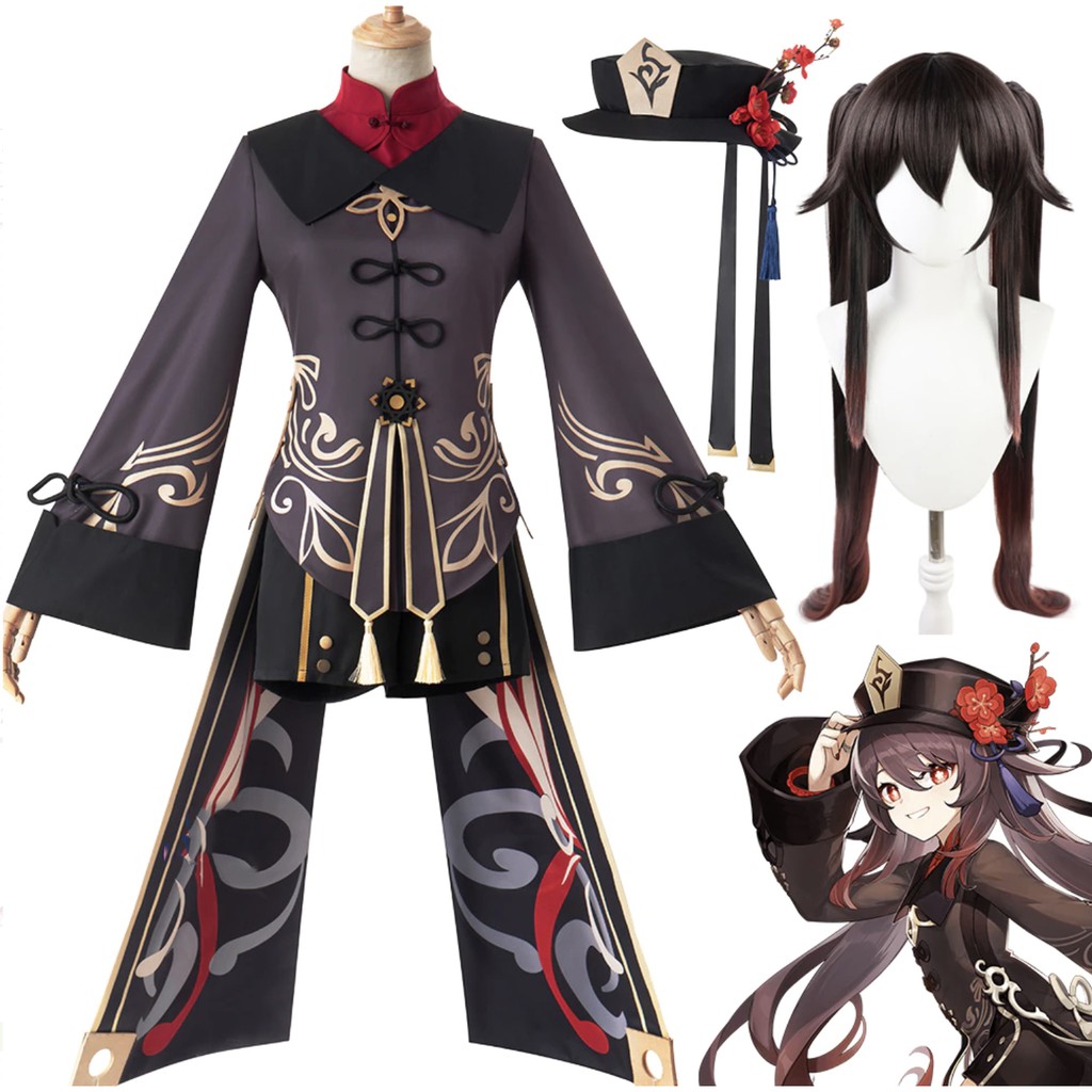✘✇✆✈เตรียมการจัดส่ง✈ Genshin Impact Cosplay costume wig Style Hutao COS clothing Halloween Christmas