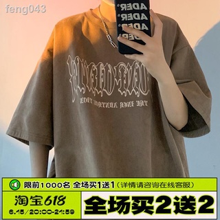 feng043@ Hong Kong Aberdeen วรรณกรรมชายอเมริกัน retro suede แขนสั้นเสื้อยืดผู้ชายฤดูร้อนแบรนด์หลวม heavy ครึ่งแขนเสื้อยื