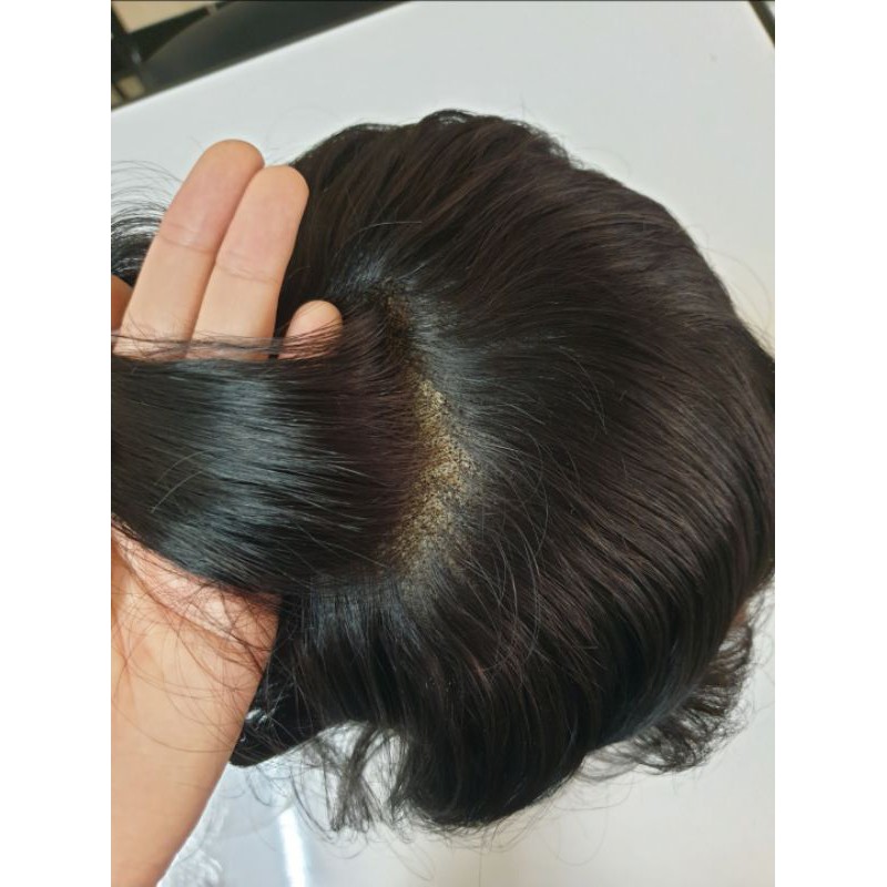 วิกติดกาวทอมือ Full Lace วิกปิดหัวล้านผู้ชาย French Lace ผมแท้100% แห้งง่ายระบายอากาศได้ดีที่สุด ตัดตัวฐานได้ตามต้องการ