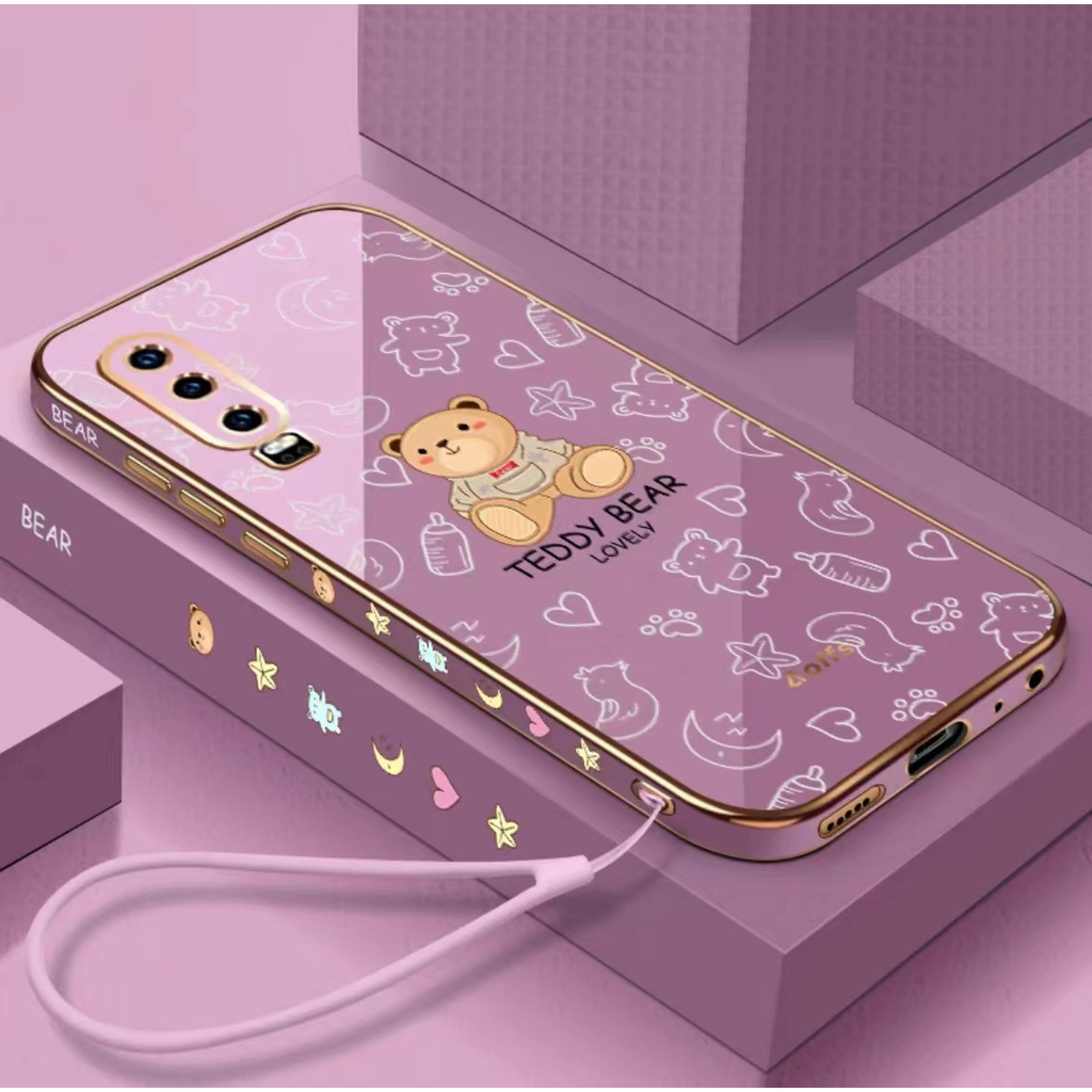 Vivo Y17 Y15S Y15 Y15A V11 Z1 Pro Y79 Y71 Y7 Plus Y83 Y12 ขอบตรง 90 ° Muppet Bear Electroplating เคส