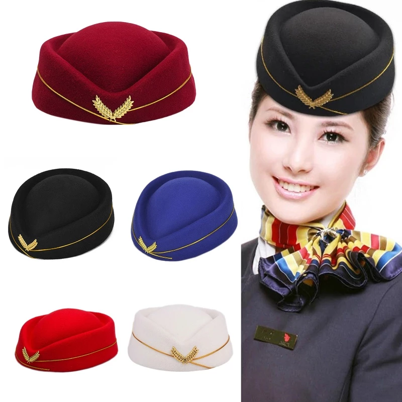 Wayle Stewardess Air Hostess Beret หมวกผู้หญิงหมวกเครื่องแต่งกายคอสเพลย์อย่างเป็นทางการชุดหมวกอุปกรณ์เสริม thumbnail 3