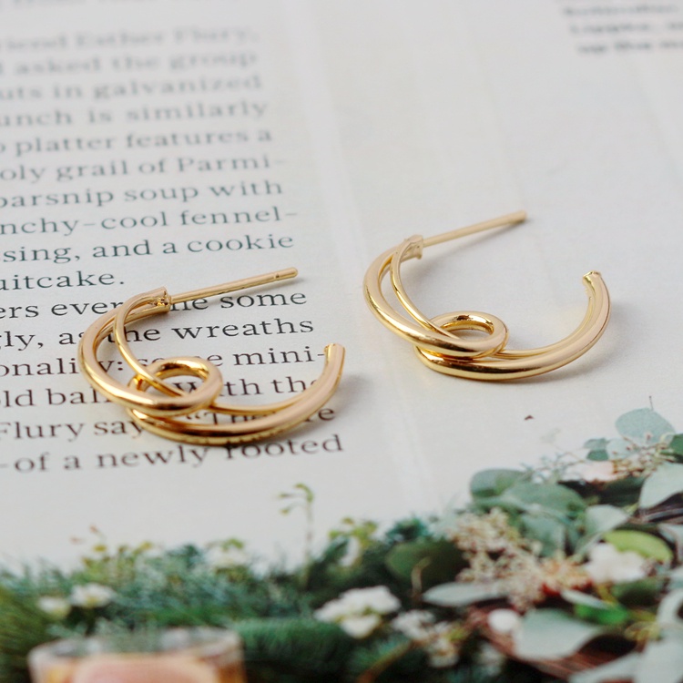 14k Brass Pack Gold Protection 20mm Crescent Silver ต่างหู14k