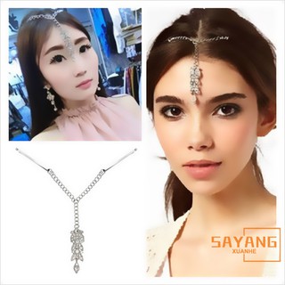 1pc Exquisite Glitter Diamond Leaves Forehead Pendant with Hairclip India Belly Dance Women Jew