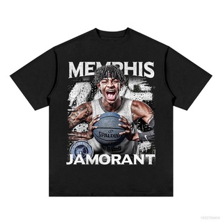 เสื้อยืดแขนสั้น คอกลม ทรงหลวม ลาย NBA Ja Morant Grizzly Fan สไตล์สตรีท สําหรับผู้ชาย และผู้หญิง มีสีดํา สีขาว