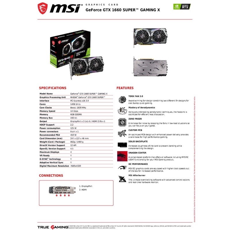 MSI GTX 1660 SUPER GAMING X (6GB DDR6)