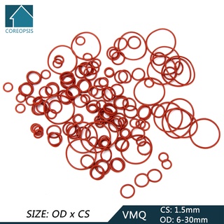 ปะเก็นแหวนยางซิลิโคน โอริง ทนทาน 6 มม. - 30 มม. CS 1.5 มม. 100 ชิ้น