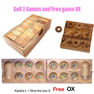 Best-08 หมากหลุม-ใหญ่ + โดมิโน่ 12 จุด แถม โอเอ็กซ์ (Kalaha-L + Domino 12 Free OX) น้องฝางของเล่นไม้ เกมไม้ ของเล่นไม้