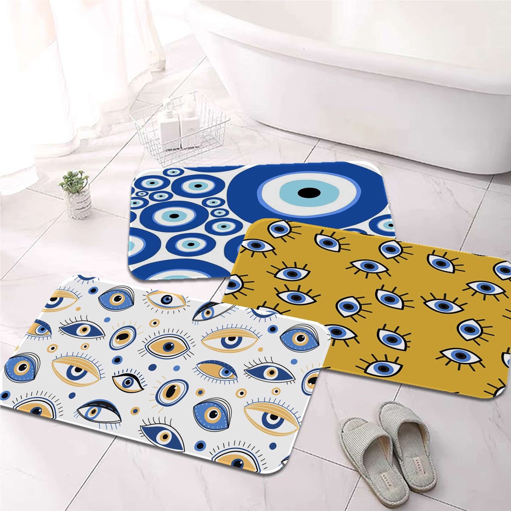 Evil Eyes พิมพ์ Flannel พรมปูพื้นตกแต่งห้องน้ําพรมกันลื่นสําหรับห้องนั่งเล่นห้องครัวยินดีต้อนรับพรมเช็ดเท้า