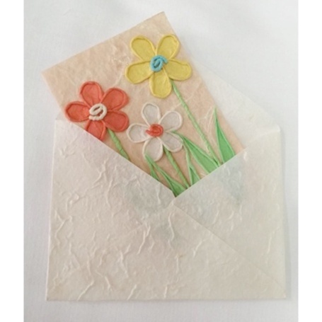 การ์ดอวยพร ลายดอกแพงพวย (ขนาด M) Handmade Mulberry Paper Card with Periwinkle Flowers (Size M)