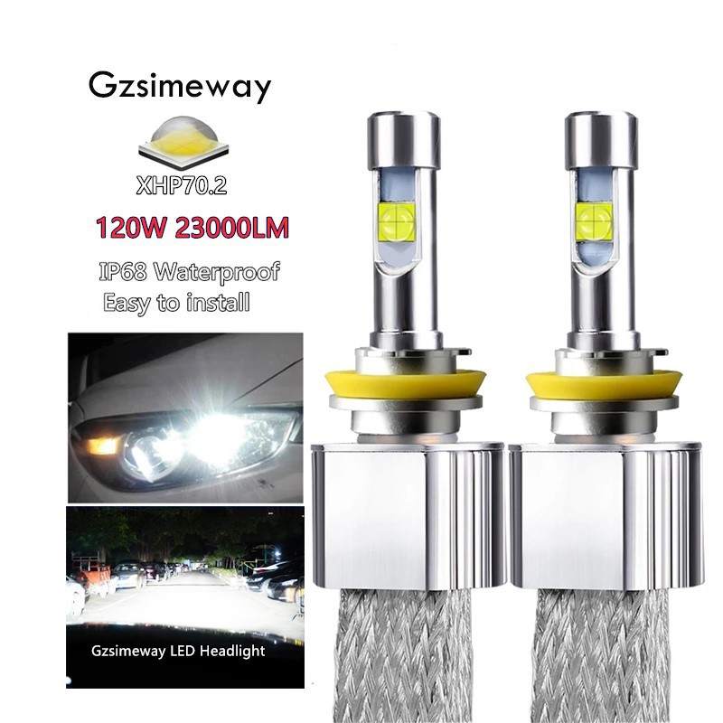 2PCS รถ H11 LED ไฟหน้าชุด H4 H7 H8 H9 9005 HB3 HB4 HIR2 xhp70.2 6000K 120W 23000LM 9004/7 H13 D2H D2