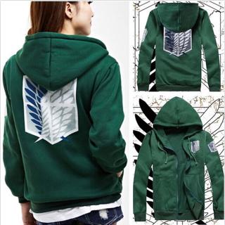 เครื่องแต่งกายคอสเพลย์ เสื้อกันหนาวมีหมวก ลายอนิเมะ Attack on Titan สีเขียว สีดำ สำหรับหญิงและชาย