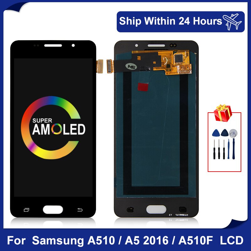SAMSUNG 5.0 "Super AMOLEDสําหรับSamsung Galaxy A510 จอแสดงผลLCD A5 2016 Digitizerหน้าจอสัมผัสสําหรับ