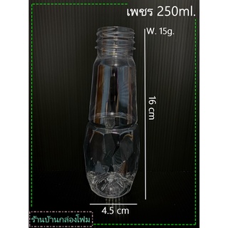 ขวด PET ทรงเพชร ขนาด250ml (ฝาปาก34) (1ออเดอร์สั่งได้ไม่เกิน 1แพค)