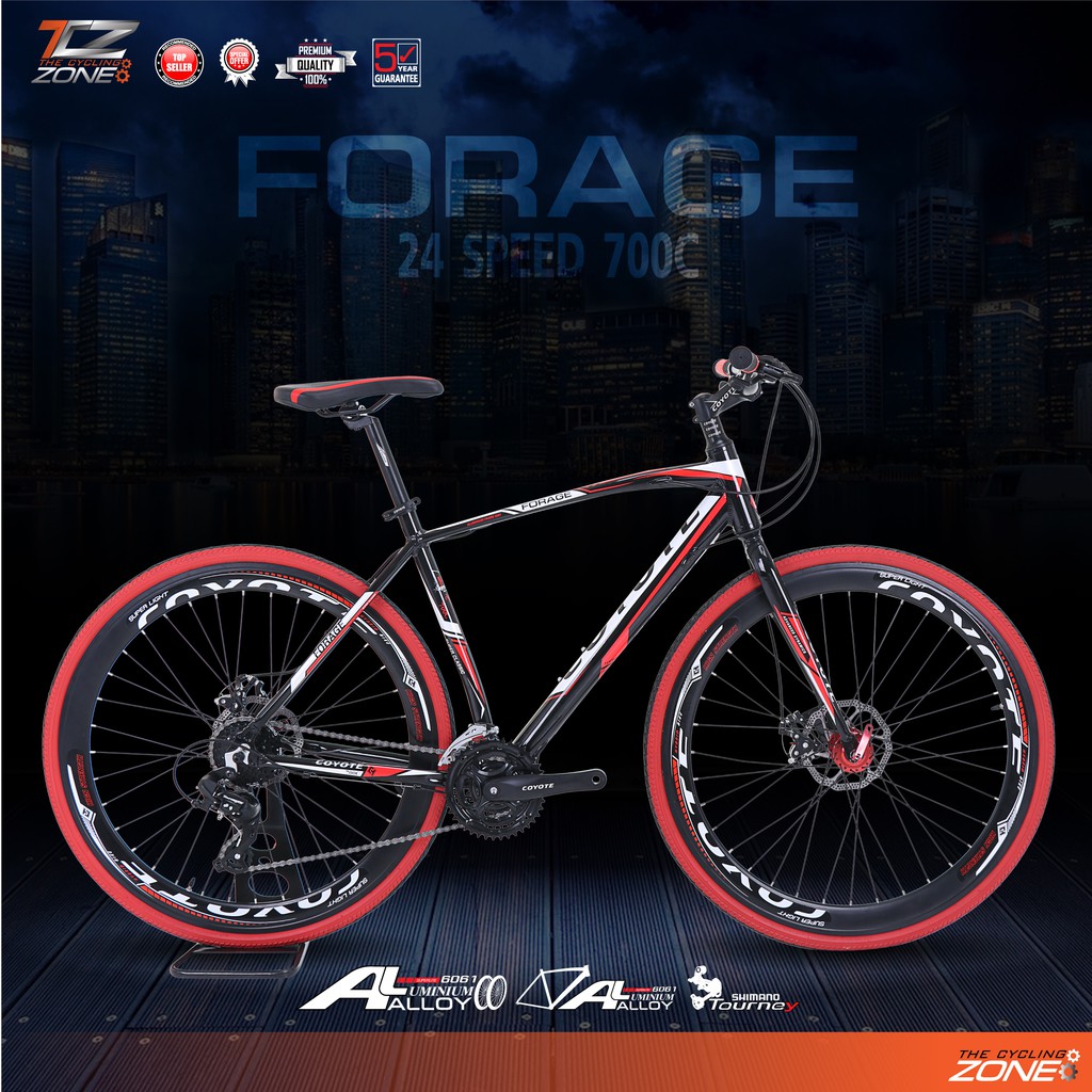COYOTE จักรยานไฮบริด 700C / ตัวถัง อลูมิเนียม ไซส์ 49 / รุ่น FORAGE (สีดำ/แดง)