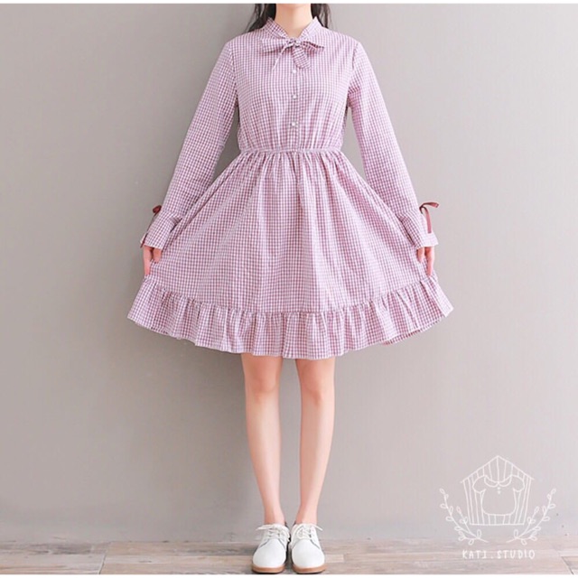 เดรสลำลองสก้อตสีม่วงมือ 1 จาก kati.studio ราคาจริง 640 ขาย 540 ไม่เคยใส่เลยค่ะ