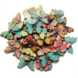 50Pcs 2 Holes Mixed Butterfly Wooden Button Sewing Scrapbooking DIY Craft