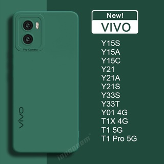 Solid Color Soft Camera Case VIVO Y15S Y15A Y15C Y01 Y21 Y21A Y21S Y21G Y21T Y21E Y33S Y33T T1X 4G T1 Pro 5G Casing Original Liquid Silicone Cover