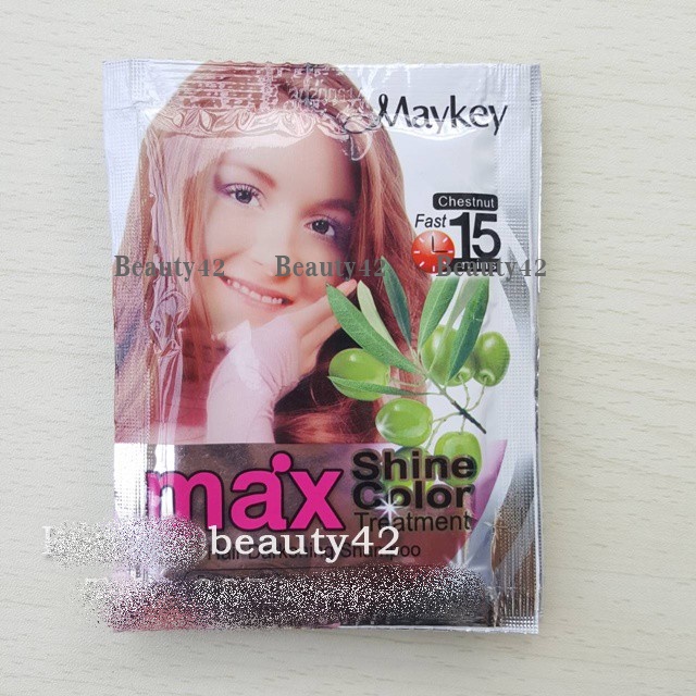 ยาสระเปลี่ยนสีผม Maykey Chestnut ยาสระผมเมคีย์ สูตรมะกอก - สีเชสนัท Max Shine Color Hair Darkening Shampoo