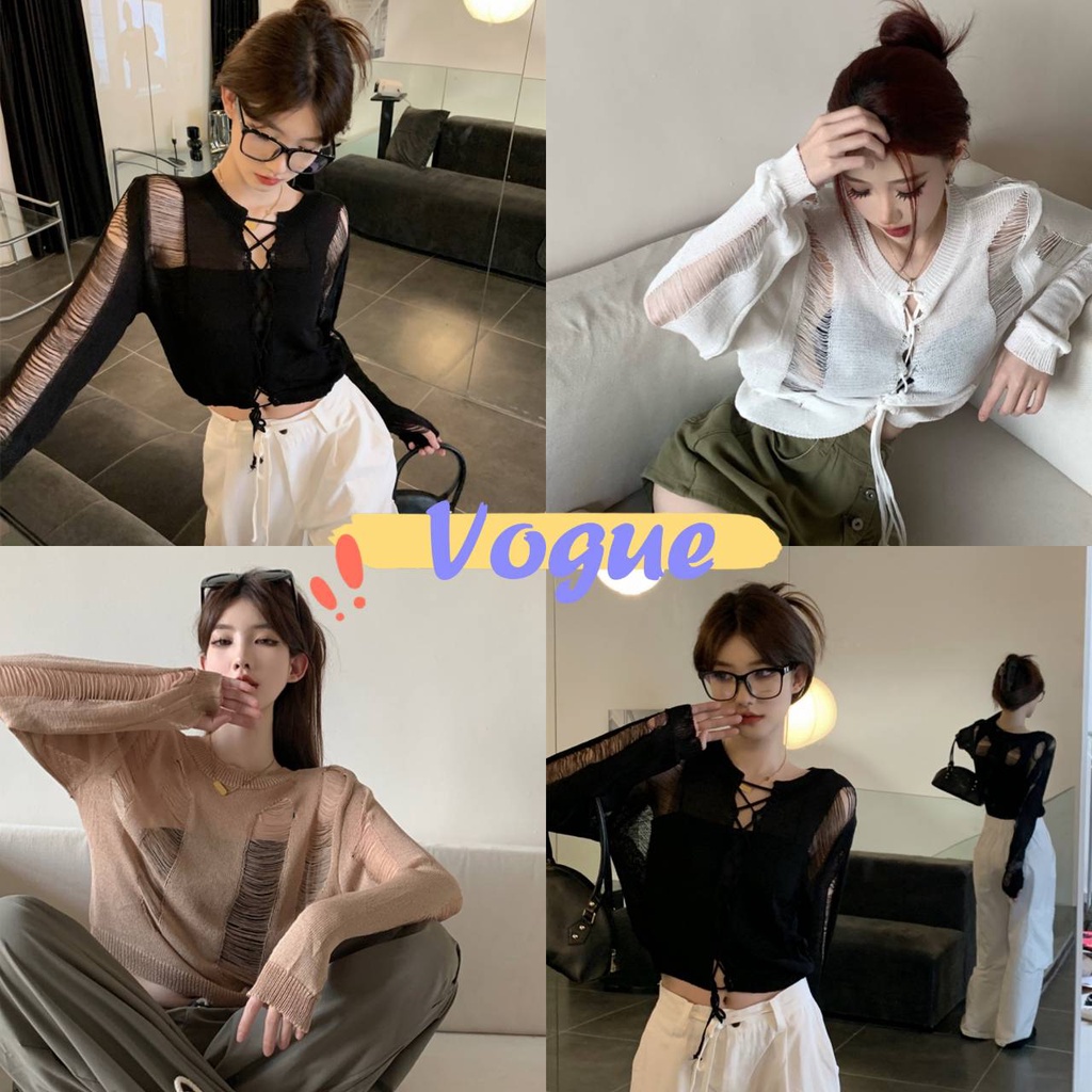 Vogue​ ​พร้อมส่ง​ เสื้อถักไหมพรมแขนยาว ใส่ได้2แบบหน้าด้านเก๋ๆ (6561) -C
