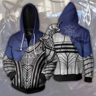 เสื้อแจ็กเก็ต มีฮู้ด พิมพ์ลาย Dark Souls 3 มิติ แบบมีซิป แฟชั่นสําหรับผู้หญิง