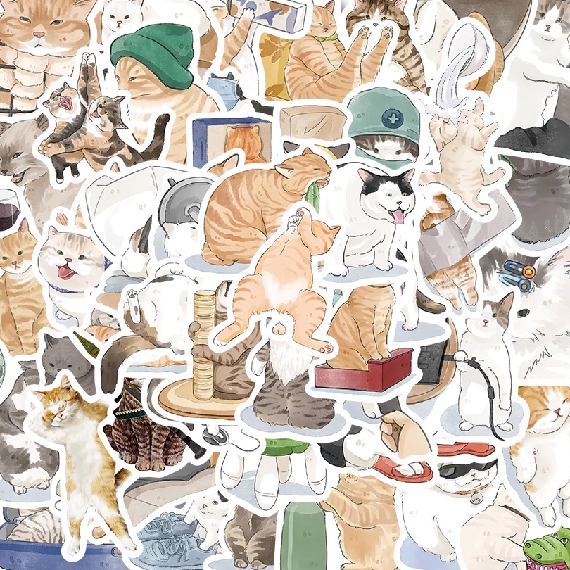 สติกเกอร์ ลายการ์ตูนแมวน่ารัก กันน้ํา สําหรับตกแต่งสมุดโน้ต 53 ชิ้น – โปรปัง