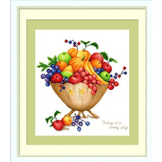 ชุดปักครอสติชพิมพ์ลาย ผลไม้ โถผลไม้ ถ้วยผลไม้ (Mix fruits cross stitch kit)