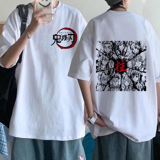 ROUND คอลูกเรือเสื้อยืดแขนสั้น พิมพ์ลาย Demon Slayer Kimetsu No Yaiba สไตล์ฮิปฮอป สําหรับผู้ชายและผู้หญิง-4XL