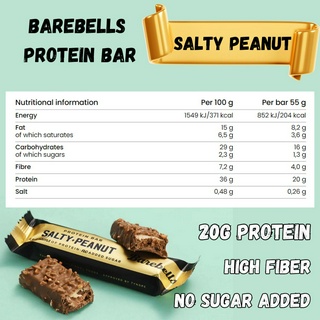 Barebells protein bar salty peanut 20g protein no sugar added โปรตีนบาร์ sweden