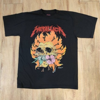 tshirtเสื้อยืดคอกลมฤดูร้อนMETALLICA Flower Skull 1994 ©Pushead  ลายเสื้อวง เสื้อวงร็อค ลายเมทาริก้าSto4XL