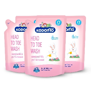 KODOMO Head to Toe Wash แชมพูสบู่เหลว โคโดโม Pink Hanabaki 380 มล. 3 ถุง