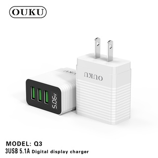 OUKU Q3 Adapter หัวชาร์จ 3USB ชาร์จเร็ว กระแสไฟ 5A MAX พร้อมหน้าจอ LED ของแท้100%