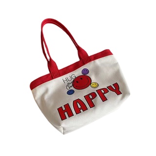 【พร้อมส่ง】sky bag fashion กระเป๋าถือ กระเป๋าผ้าใบ แฟชั่นมาใหม่ รุ่น happy