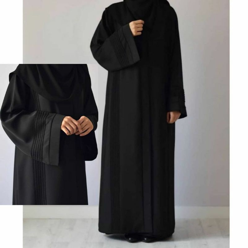 Hitam อาหรับ Abaya ซาอุดี Abaya ธรรมดาสีดํา Abaya MaxiDress ผสม Plisset Abaya ดูไบ