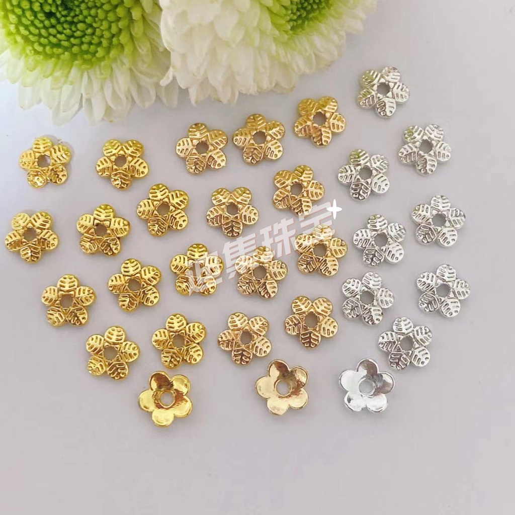 A0010 [Monochrome รับฟรี 50 ชิ้นสําหรับการสั่งซื้อ 100 ชิ้น] 14K Gold-Clad Color-Preserve อุปกรณ์เสริม Leaf Five-Leaf Receptacle ดอกไม้หมวก Spacer ผู้ถือลูกปัดสร้อยคอสร้อยข้อมือต่างหู diy เครื่องประดับวัสดุอุปกรณ์เสริม