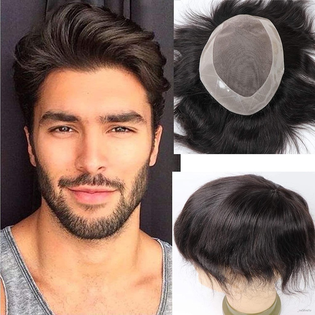 ✲▫Human Hair Toupee for Men Hair Unit Wigs for Men Mono Lace Men's Wigs Man  Toupee Hair Pieces Men 1B# Off Black Color 1 | Shopee Thailand