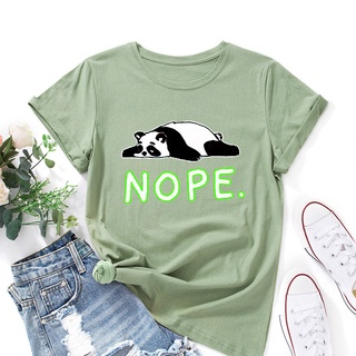 【100% cotton】เสื้อยืดแขนสั้น ผ้าฝ้าย พิมพ์ลายกราฟฟิคหมีแพนด้า กราฟฟิคตลก Nope Not Today Lazy Panda น่ารัก สําหรับผู้หญิง