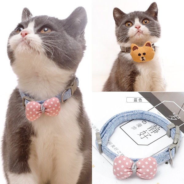 ปลอกคอคอ BEAR และ RIBBON สําหรับสุนัขและแมวสัตว์เลี้ยง