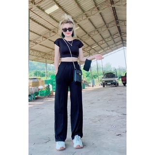Lucrative🔥 ชุดเซทผ้าร่อง เสื้อครอปเว้าหลัง