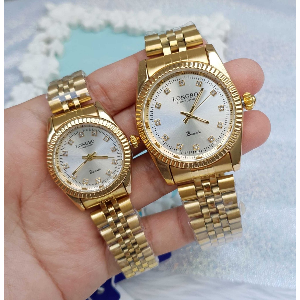 นาฬิกาข้อมือใส่ได้ทั้งชายและหญิง Longbo แท้ ประดับเพชร แบบตัดข้อตามขนาดข้อมือ ( พร้อมกล่อง )