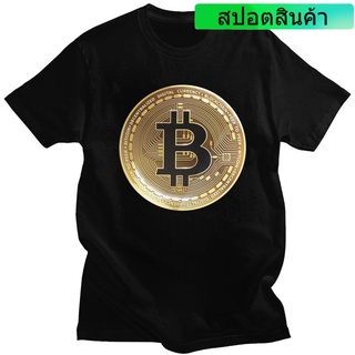 เสื้อยืดแขนสั้น พิมพ์ลายสกุลเงิน บิตคอยน์ สีทอง สําหรับผู้ชาย