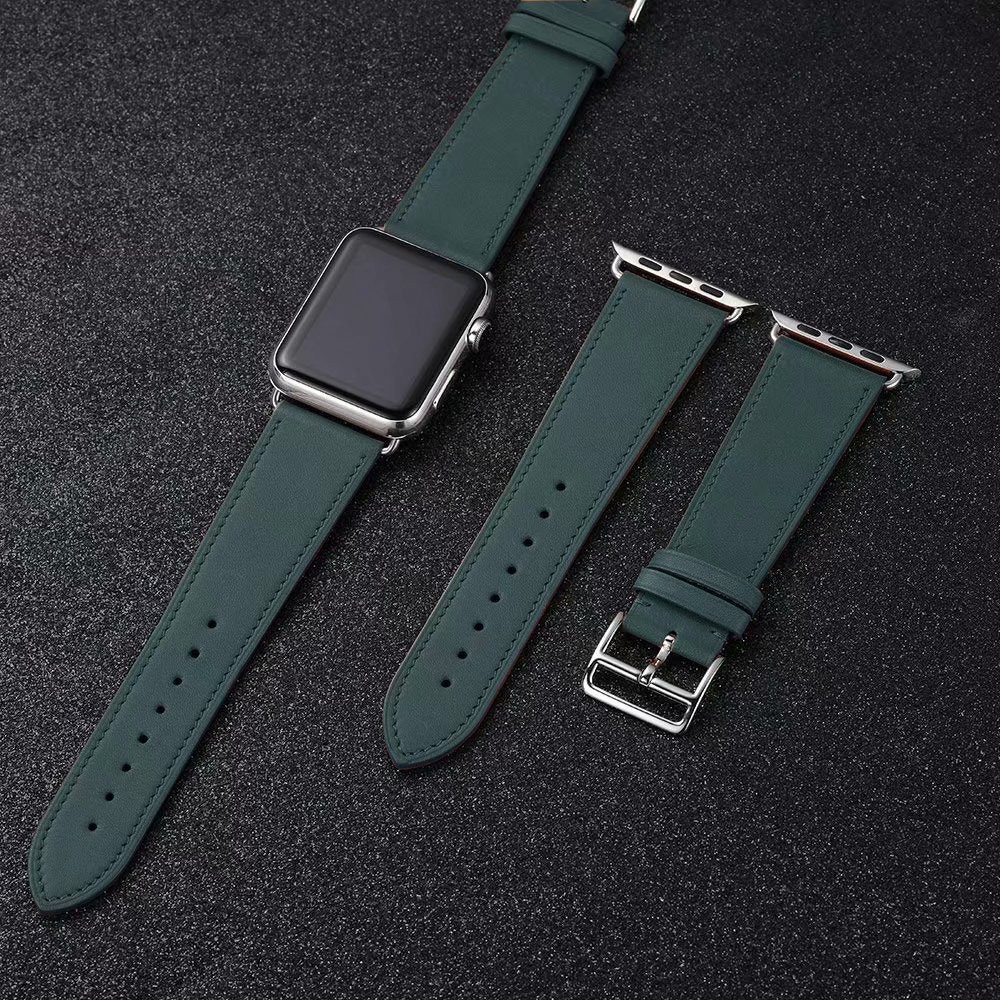 พร้อมส่ง สายนาฬิกาข้อมือหนังแท้ สีเขียวเข้ม สําหรับ Apple watch iwatch 1 2 3 4 5 6th Generation SE