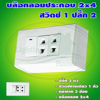 บล็อกลอย ขนาด 2x4 นิ้ว พร้อม ปลั๊ก 2 ตัว สวิตช์ 1 ตัว (G-02)