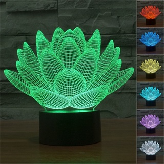 โคมไฟ LED รูปดอกบัว 3D ไล่โทนสี 7 สี ควบคุมแบบสัมผัส USB สําหรับแท็บเล็ต