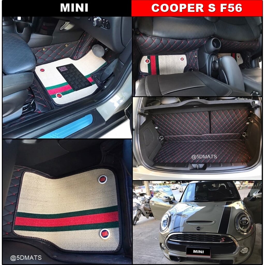 พรมปูพื้นรถยนต์ 7D MINI COOPER S F56 พรม7D QJ VIP Plus+ สีดำด้ายแดง เสริมใยดักฝุ่น เต็มคัน