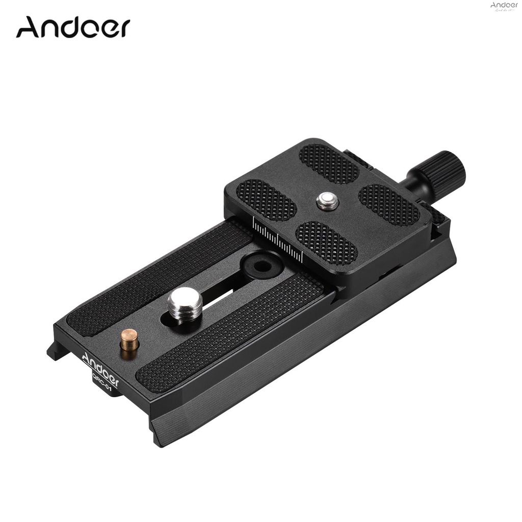 Andoer QRC-01 แผ่นปลดเร็ว QR อะลูมิเนียมอัลลอย พร้อมสกรู 1/4 นิ้ว และ 3/8 นิ้ว สําหรับ Manfrotto 501