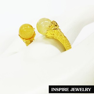 Inspire Jewelry ,แหวนหินไหมทอง มีให้เลือก ตัวเรือนหุ้มทองแท้ 100% 24K ฟรีไซด์ นำโชค เสริมดวง โชคลาภ พร้อมถุงกำมะหยี่